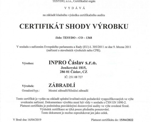 Certifikát shody výrobku